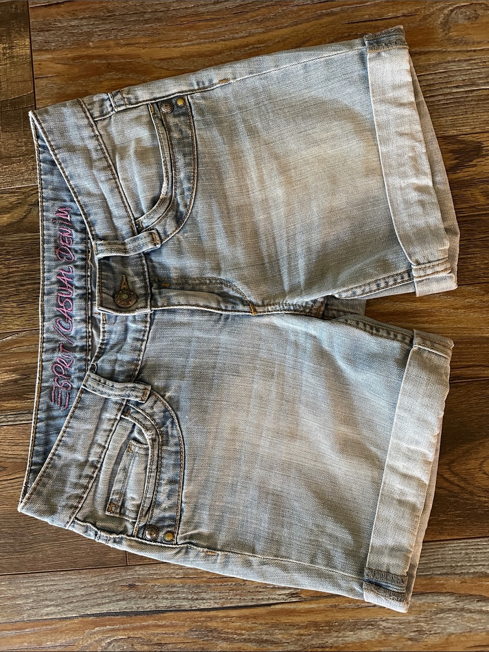 Esprit Faded Light Blue Rolled-Hem Denim Shorts